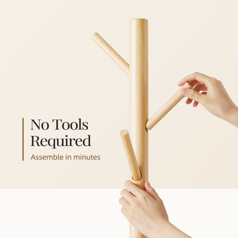 Pipishell Coat Rack Sturdy Wooden Coat Rack Stand, Adjustable Coat Tree, Free Standing Tree Hanger with 4 Sections & 8 Hooks, for Home/Bedroom/Office/Hallway/Entryway - Image 4